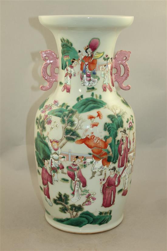 A Chinese famille rose two handled baluster vase and cover, 44cm